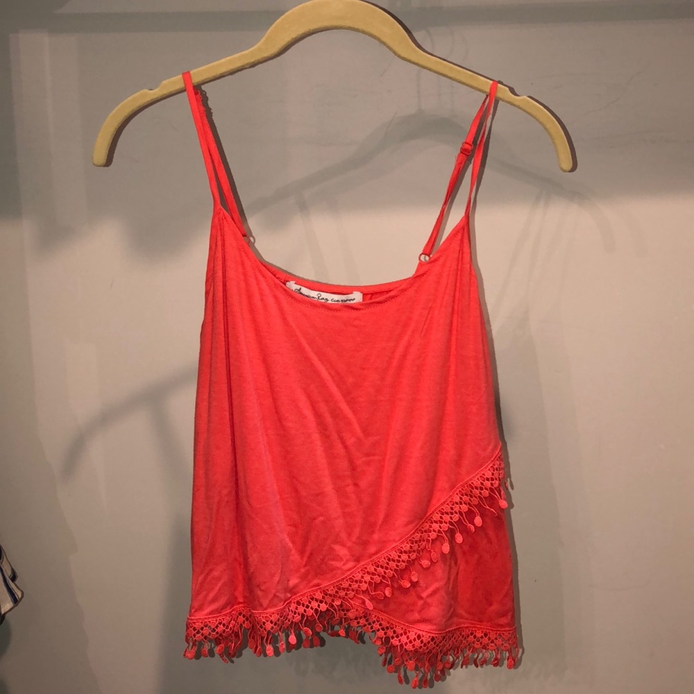 coral women’s tank top with lace trim